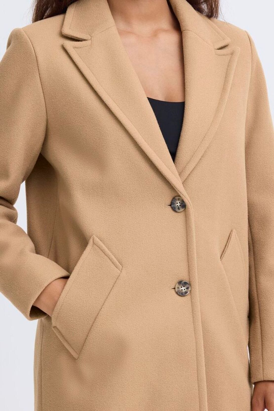 classic tailored coat women’s beige outerwear, ICHI 