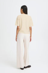 short sleeve fuzzy sweater, soft neutral pullover