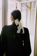 cream hair bow clip, sheer ribbon hair accessory