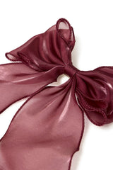 burgundy hair accessory, satin hair bow clip, sheer ribbon bow