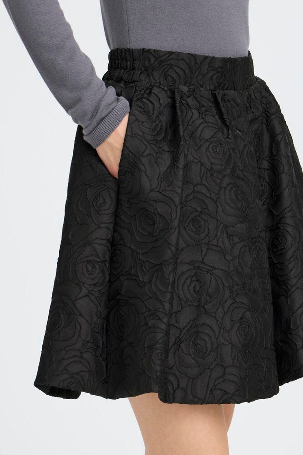 black jacquard skirt, full volume mini skirt