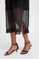 sheer pleated midi, elegant black event dress