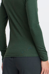 womens layering long sleeve, sleek green knit top