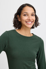 forest green long sleeve tee, minimalist green top women