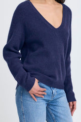 navy v neck knit women, soft navy sweater outfit