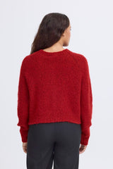 cozy red button cardigan, bold red knitwear