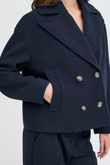 chic navy coat outfit, cropped navy wool jacket