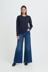 navy basic long sleeve top, womens navy essential shirt, soft navy everyday wear