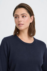 minimalist navy pullover, soft navy knit top