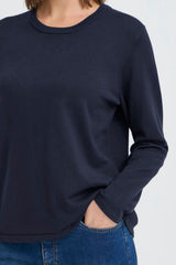 classic navy long sleeve shirt, casual navy everyday top