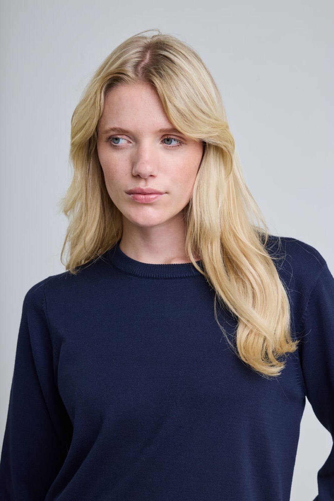 navy long sleeve pullover, womens navy crew top