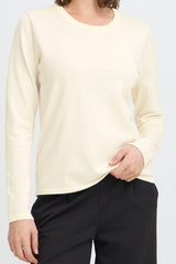 birch long sleeve top, cream pullover women, neutral everyday knit top