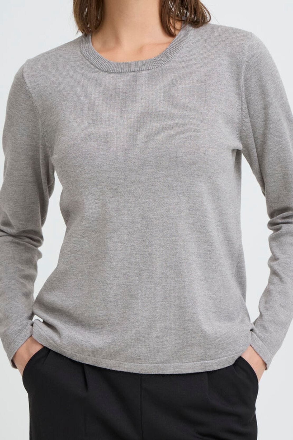 grey long sleeve pullover, soft heather grey top women