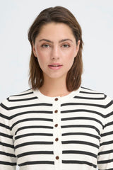 classic striped cardigan outfit, button front striped sweater