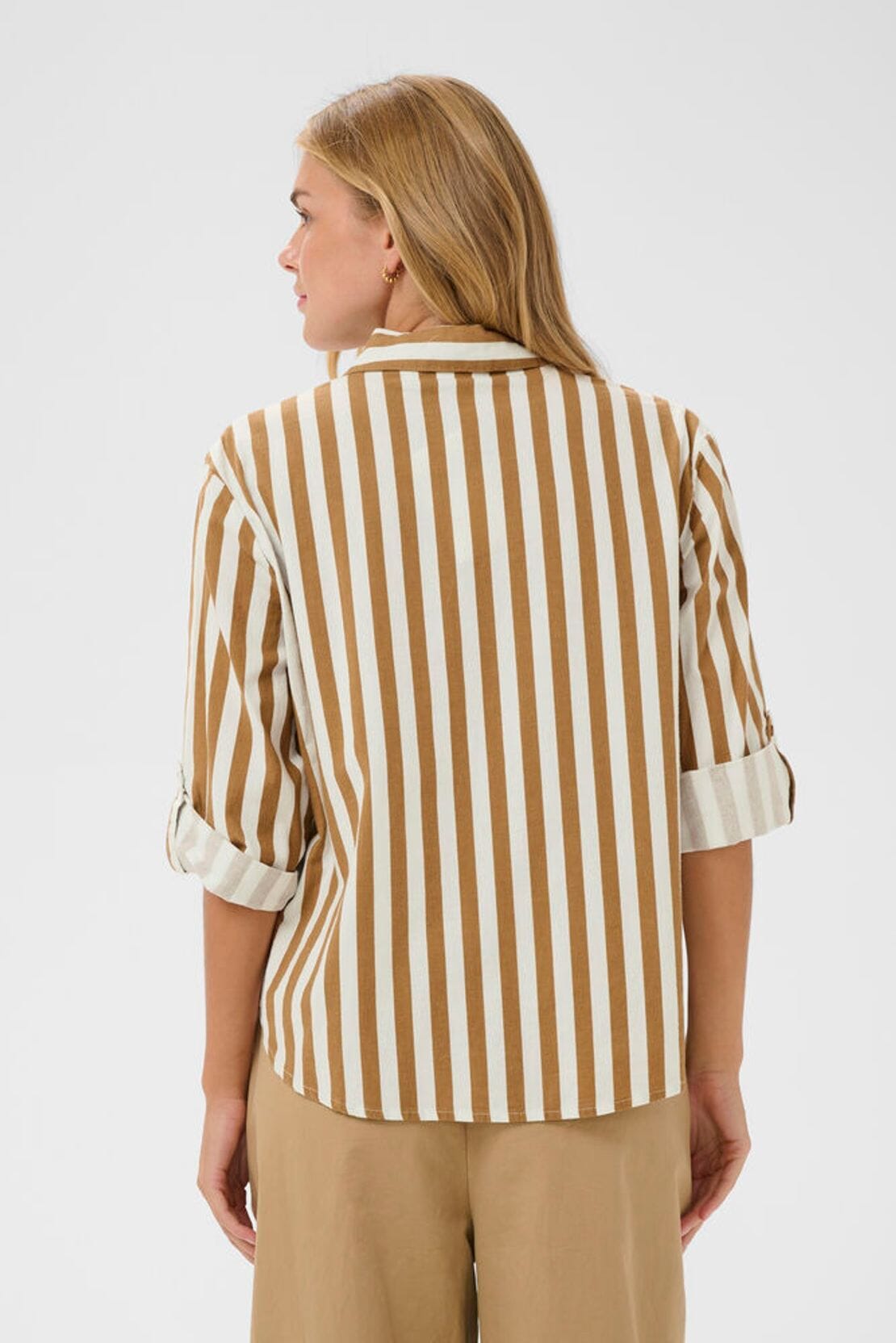soft drape shirt women, modern classic shirt women, polished casual blouse women, striped office shirt women, neutral business casual top women, timeless button down women