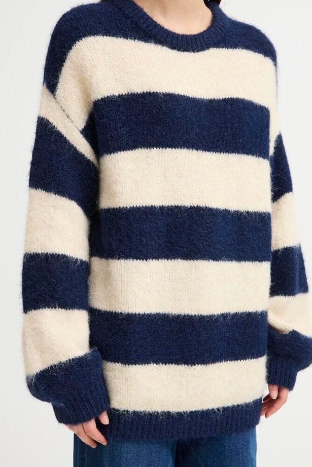 cozy striped pullover, navy cream striped knit