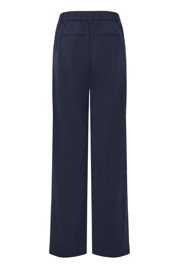 versatile navy dress pants, polished wide leg silhouette