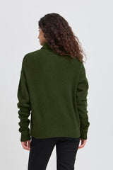 women’s green pullover, soft knit green top, relaxed fit turtleneck