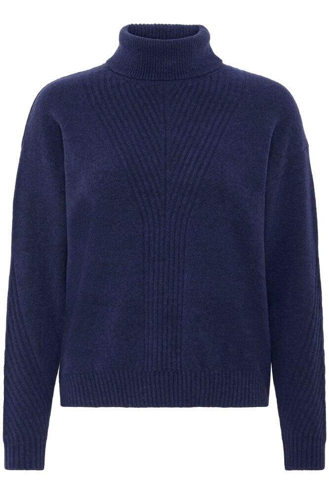 navy cold weather sweater, women’s navy knitwear, navy thick knit top, everyday navy turtleneck