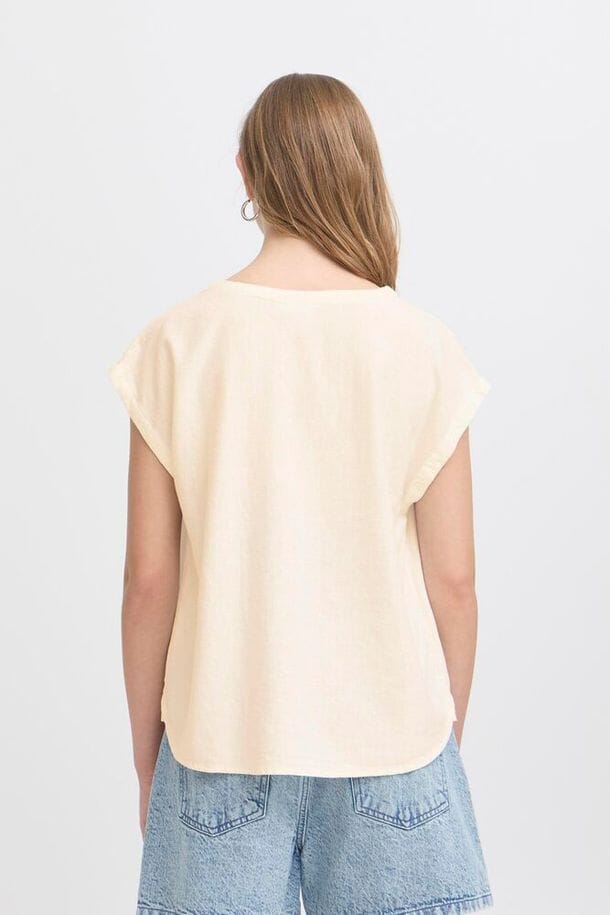 Cream Linen V Neck Top for Women | Relaxed Lightweight Summer