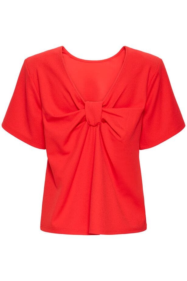 statement bow back shirt, bright red fashion top