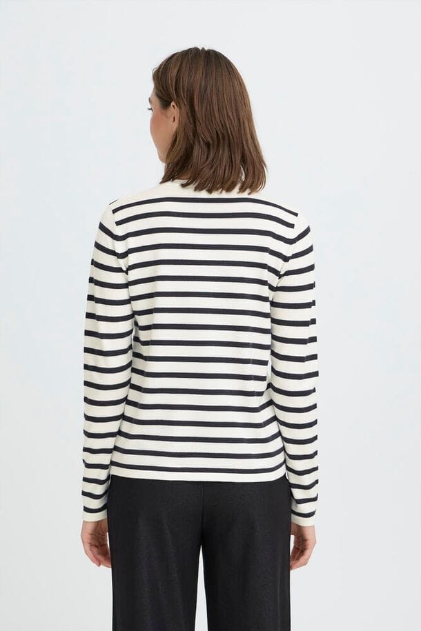 classic navy stripe knit top women, relaxed breton stripe sweater women, casual chic striped sweater women, versatile striped pullover women, navy stripe wardrobe staple sweater