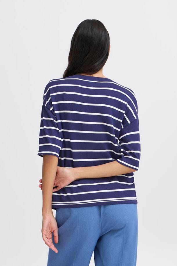 modern striped top women, breathable knit tee women, relaxed fit knit top women