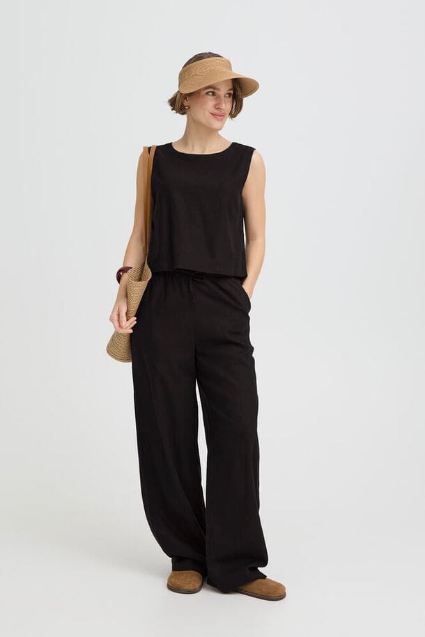 chic black linen outfit piece, lightweight summer tank black