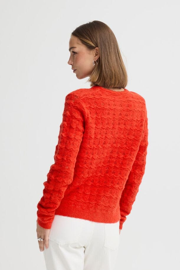 vibrant knit cardigan women, everyday statement sweater women, chic red cardigan women, lightweight textured cardigan women