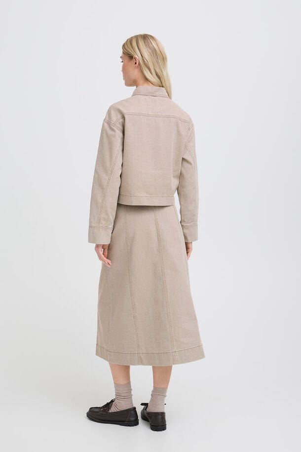 stylish beige denim jacket women, women's neutral wardrobe jacket
