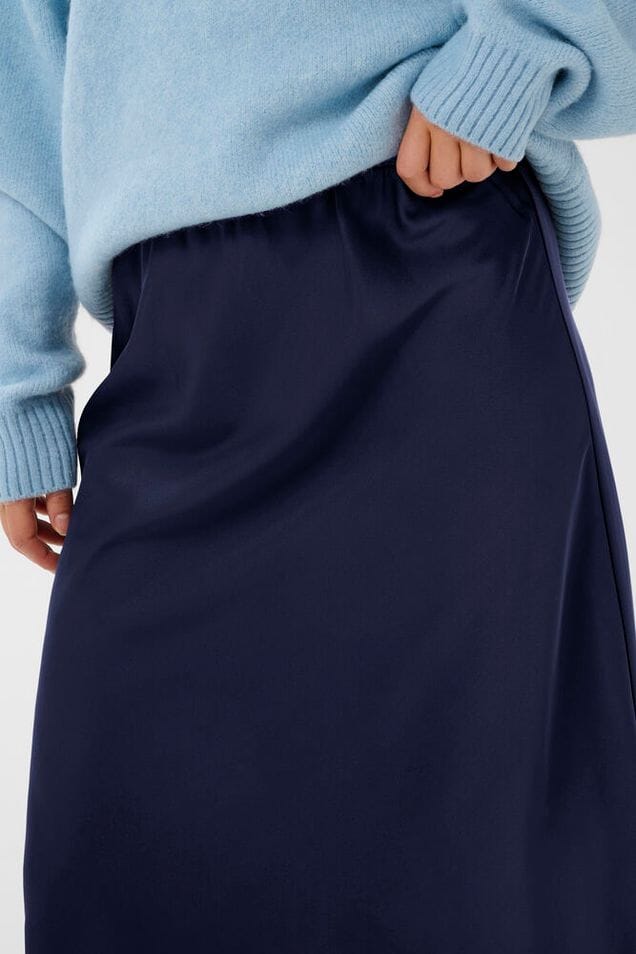 lightweight silk skirt, classic navy midi skirt, women navy skirt