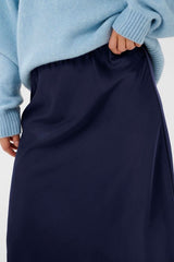 lightweight silk skirt, classic navy midi skirt, women navy skirt