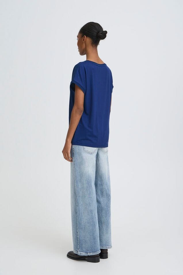  breathable navy tee, soft blue t shirt women