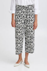 monochrome cropped pants, bold print fashion pants, modern statement pants, tailored pattern trousers