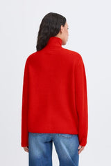 cherry knit zip sweater, bright red ribbed cardigan