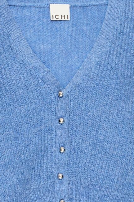 cropped blue knit cardigan