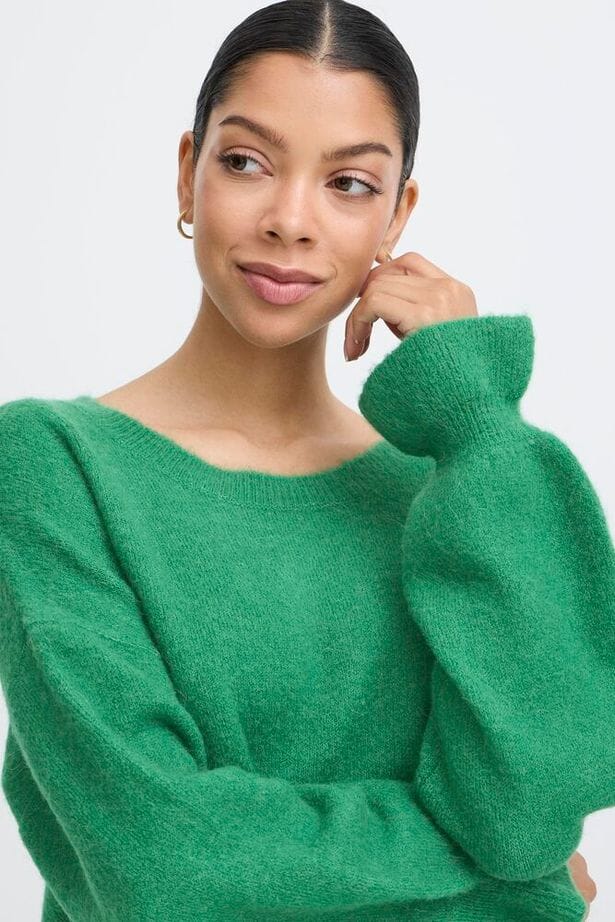 green sweater layering piece, modern green knit top, green sweater minimalist style