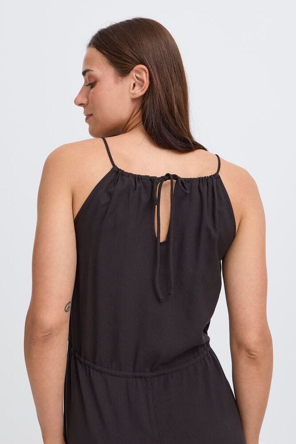 black flowy midi dress women, women's lightweight black dress, chic black slip midi dress