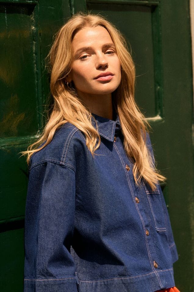 denim shirt outfit women, relaxed fit denim shirt