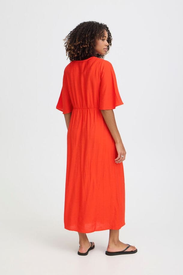  bright red summer dress women, flattering waist red dress, red flowy midi dress women, red event dress women, feminine red midi dress