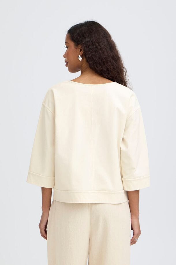 soft neutral shirt women, elevated casual denim top women, light neutral blouse women outfit, contemporary denim shirt women