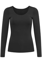 sleek stretch top for women, basic black long sleeve outfit