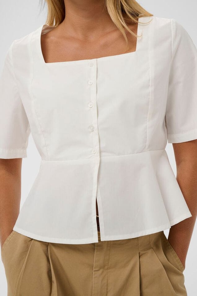structured white blouse, square neckline blouse white