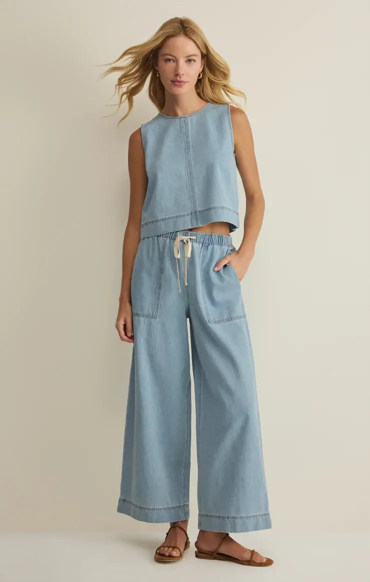 soft denim tank top, relaxed fit denim top, women's casual fashion, everyday summer tops
