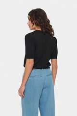 lightweight black knit top, everyday black knit sweater, minimalist black pullover women