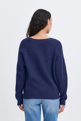 navy blue winter sweater, everyday v neck knit