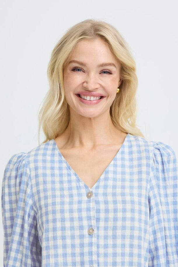 blue gingham summer blouse, women's gingham cotton blouse, classic gingham top women