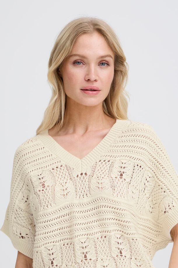 modern neutral knit sweater women, cream knit short sleeve sweater