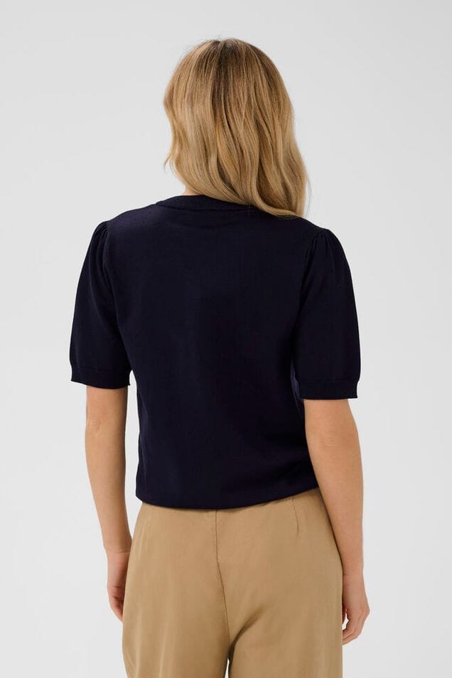 women soft touch sweater navy, layering knit top navy, modern navy pullover