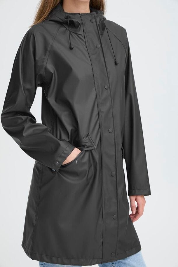casual waterproof jacket women, matte black raincoat women, womens waterproof hooded jacket, city rain jacket women
